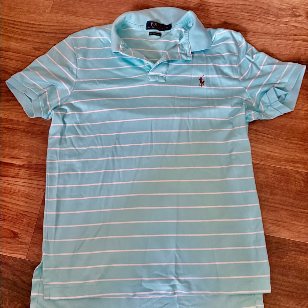 Polo by Ralph Lauren Light Aqua & White Striped Polo Shirt